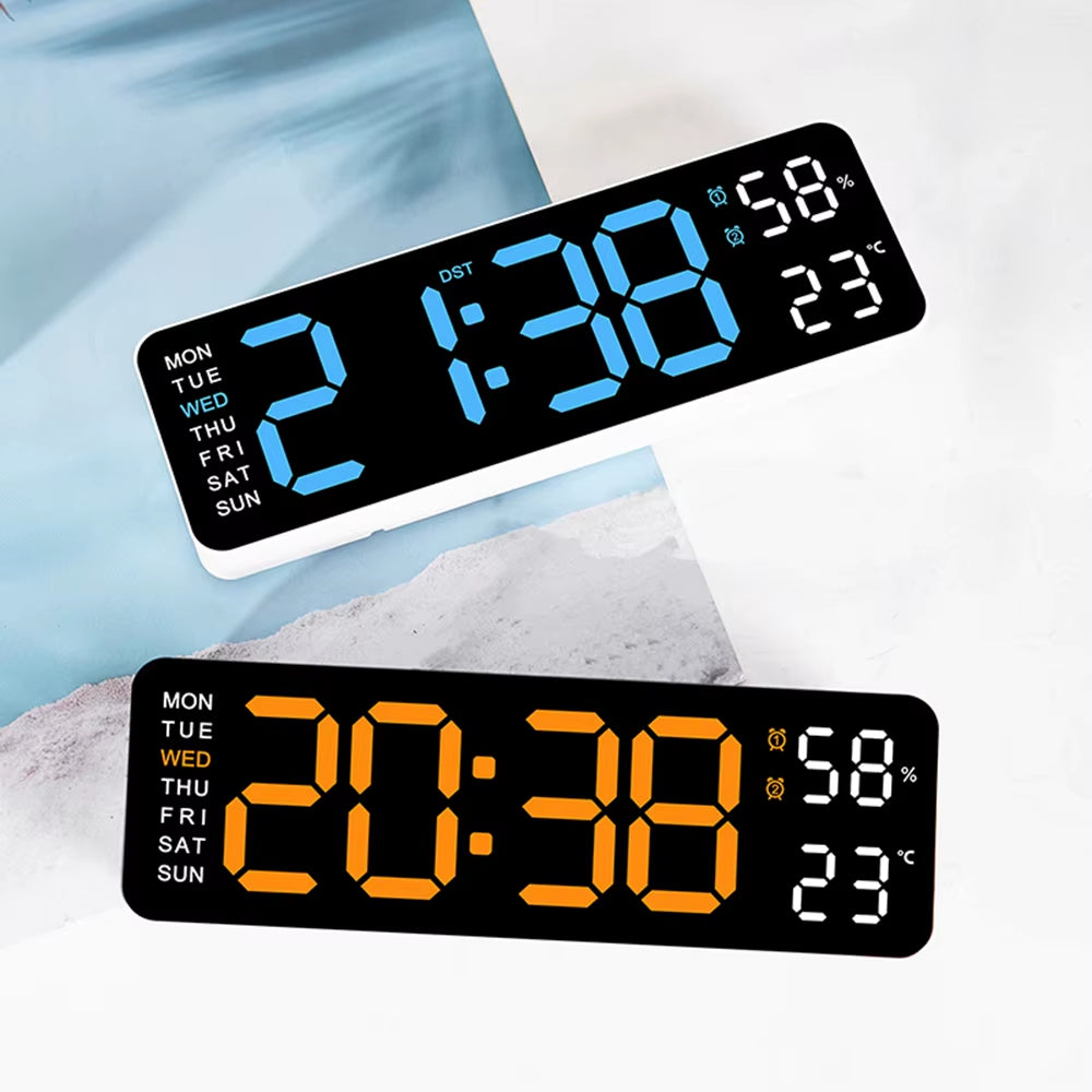 Large LED Digital Wall Clock – with Temperature, Humidity & Week Display