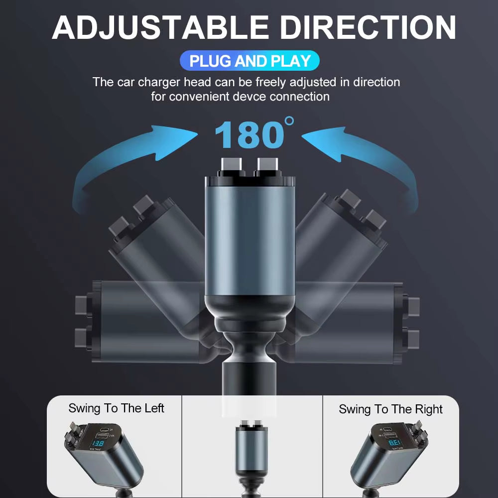 Voltrush™ 4-In-1 Retractable Car Charger – Fast Power, Zero Clutter