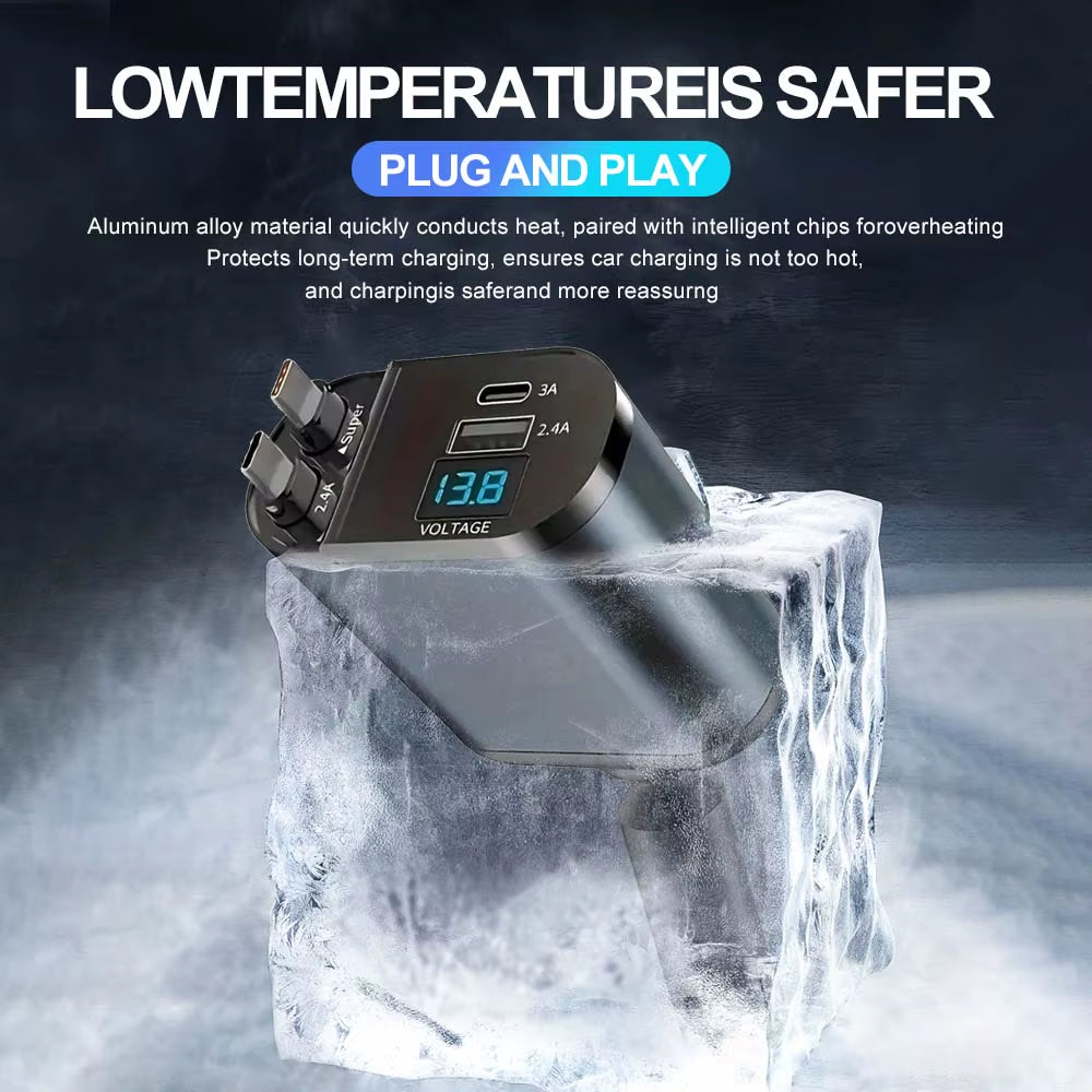 Voltrush™ 4-In-1 Retractable Car Charger – Fast Power, Zero Clutter